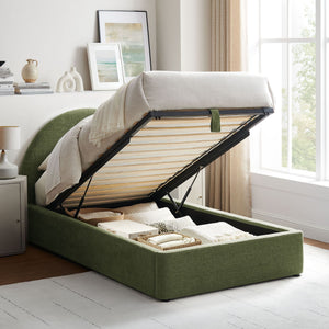 Modway Furniture Resort Twin Arched Heathered Fabric Storage Platform Bed with Gas Spring Lift Green MOD-7344-FOL