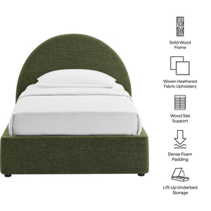 Modway Furniture Resort Twin Arched Heathered Fabric Storage Platform Bed with Gas Spring Lift Green MOD-7344-FOL