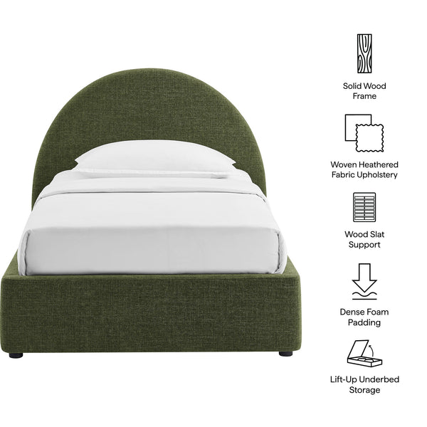 Modway Furniture Resort Twin Arched Heathered Fabric Storage Platform Bed with Gas Spring Lift Green MOD-7344-FOL