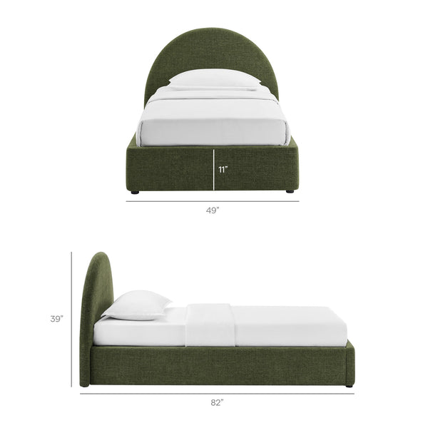 Modway Furniture Resort Twin Arched Heathered Fabric Storage Platform Bed with Gas Spring Lift Green MOD-7344-FOL