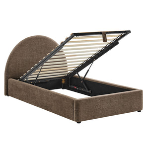 Modway Furniture Resort Twin Arched Heathered Fabric Storage Platform Bed with Gas Spring Lift Mocha Brown MOD-7344-MOC