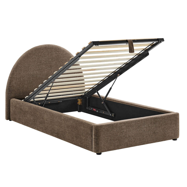 Modway Furniture Resort Twin Arched Heathered Fabric Storage Platform Bed with Gas Spring Lift Mocha Brown MOD-7344-MOC