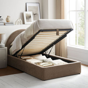 Modway Furniture Resort Twin Arched Heathered Fabric Storage Platform Bed with Gas Spring Lift Mocha Brown MOD-7344-MOC