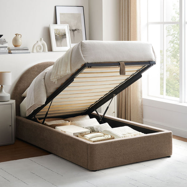 Modway Furniture Resort Twin Arched Heathered Fabric Storage Platform Bed with Gas Spring Lift Mocha Brown MOD-7344-MOC