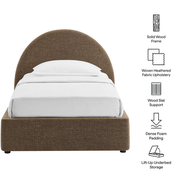 Modway Furniture Resort Twin Arched Heathered Fabric Storage Platform Bed with Gas Spring Lift Mocha Brown MOD-7344-MOC