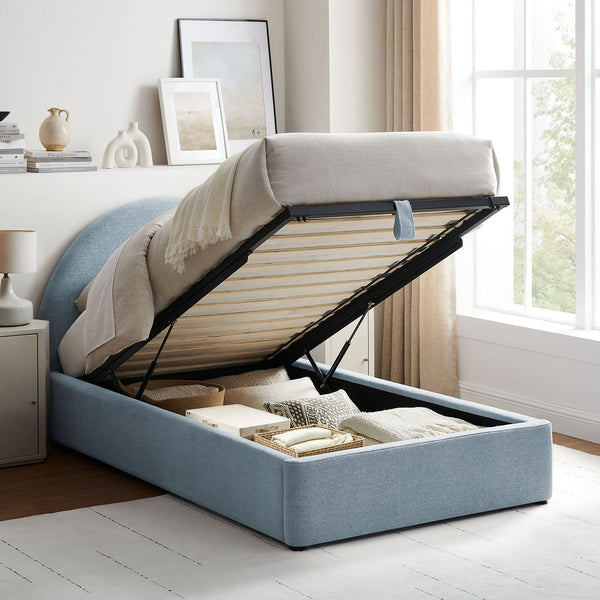 Modway Furniture Resort Twin Arched Heathered Fabric Storage Platform Bed with Gas Spring Lift Blue MOD-7344-SKY