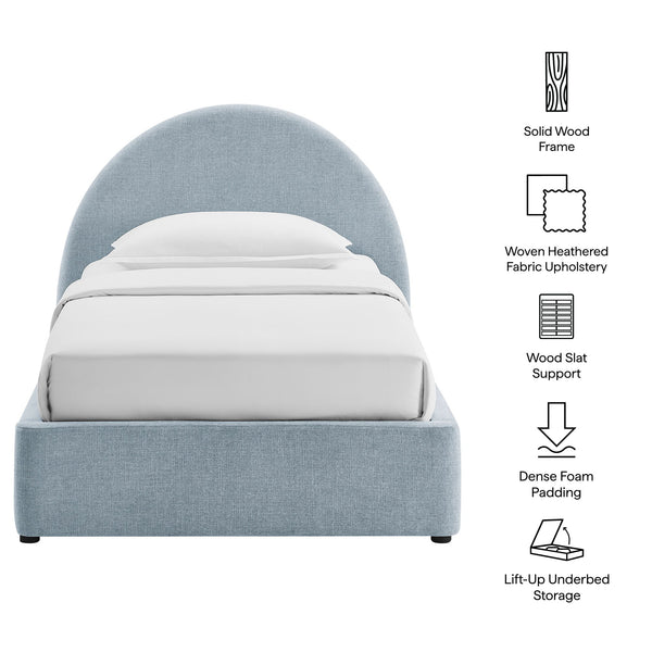 Modway Furniture Resort Twin Arched Heathered Fabric Storage Platform Bed with Gas Spring Lift Blue MOD-7344-SKY
