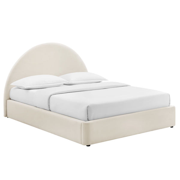 Modway Furniture Resort Arched Velvet Full Platform Bed with Gas Lift Storage and Sculptural Headboard Alabaster MOD-7345-ALA