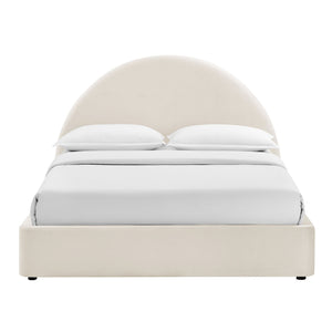 Modway Furniture Resort Arched Velvet Full Platform Bed with Gas Lift Storage and Sculptural Headboard Alabaster MOD-7345-ALA