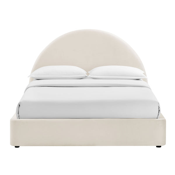 Modway Furniture Resort Arched Velvet Full Platform Bed with Gas Lift Storage and Sculptural Headboard Alabaster MOD-7345-ALA