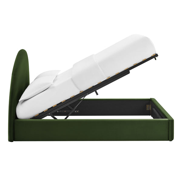 Modway Furniture Resort Arched Velvet Full Platform Bed with Gas Lift Storage and Sculptural Headboard Moss Green MOD-7345-MOG