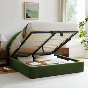 Modway Furniture Resort Arched Velvet Full Platform Bed with Gas Lift Storage and Sculptural Headboard Moss Green MOD-7345-MOG