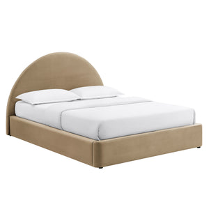 Modway Furniture Resort Arched Velvet Full Platform Bed with Gas Lift Storage and Sculptural Headboard Taupe MOD-7345-TAU