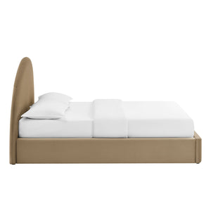 Modway Furniture Resort Arched Velvet Full Platform Bed with Gas Lift Storage and Sculptural Headboard Taupe MOD-7345-TAU