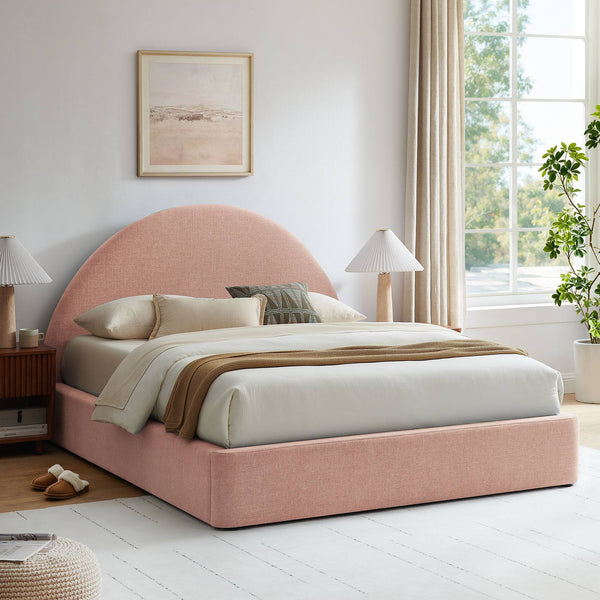 Modway Furniture Resort Arched Upholstered Full Platform Bed with Gas Lift Storage and Woven Fabric Frame Blush MOD-7346-BLS