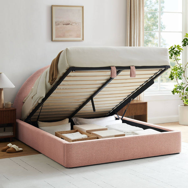 Modway Furniture Resort Arched Upholstered Full Platform Bed with Gas Lift Storage and Woven Fabric Frame Blush MOD-7346-BLS