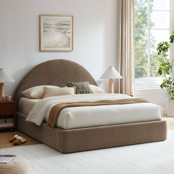 Modway Furniture Resort Arched Upholstered Full Platform Bed with Gas Lift Storage and Woven Fabric Frame Mocha MOD-7346-MOC