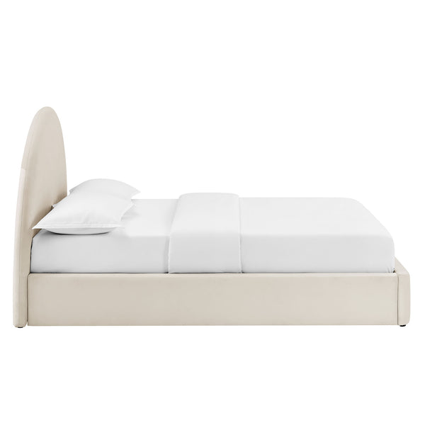 Modway Furniture Resort Queen Storage Platform Bed Arched Velvet Headboard for Modern Bedrooms White MOD-7347-ALA