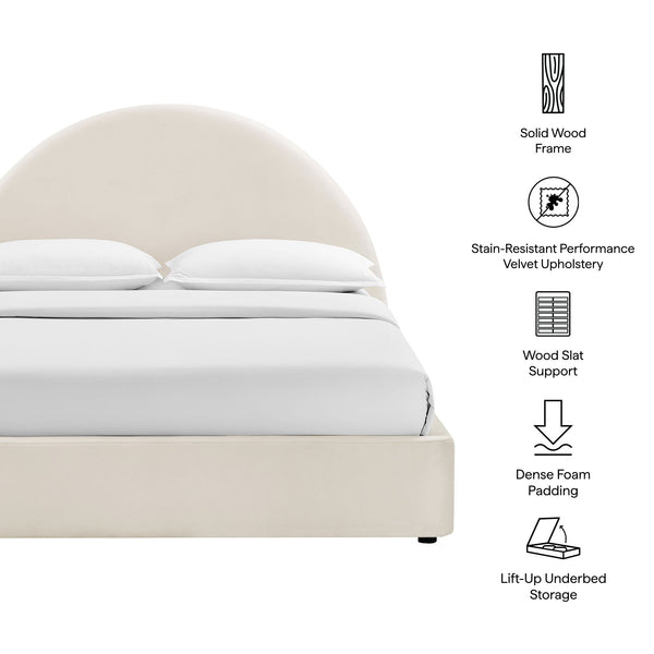 Modway Furniture Resort Queen Storage Platform Bed Arched Velvet Headboard for Modern Bedrooms White MOD-7347-ALA