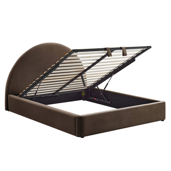 Modway Furniture Resort Queen Storage Platform Bed Arched Velvet Headboard for Modern Bedrooms Brown - CHB MOD-7347-CHB