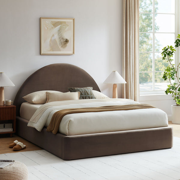 Modway Furniture Resort Queen Storage Platform Bed Arched Velvet Headboard for Modern Bedrooms Brown - CHB MOD-7347-CHB