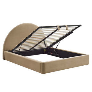 Modway Furniture Resort Queen Storage Platform Bed Arched Velvet Headboard for Modern Bedrooms Brown - TAU MOD-7347-TAU