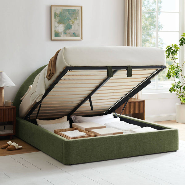 Modway Furniture Resort Queen Arched Headboard Upholstered Storage Platform Bed with Lift Mechanism Green MOD-7348-FOL