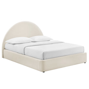 Modway Furniture Resort Arched Velvet King Storage Bed with Lift Platform and Sculptural Headboard Alabaster MOD-7349-ALA
