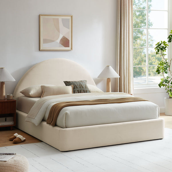 Modway Furniture Resort Arched Velvet King Storage Bed with Lift Platform and Sculptural Headboard Alabaster MOD-7349-ALA
