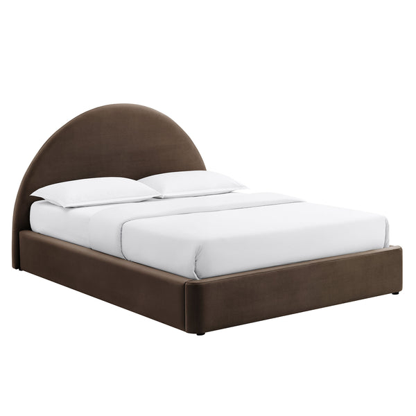 Modway Furniture Resort Arched Velvet King Storage Bed with Lift Platform and Sculptural Headboard Chocolate Brown MOD-7349-CHB