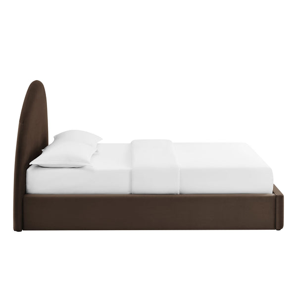 Modway Furniture Resort Arched Velvet King Storage Bed with Lift Platform and Sculptural Headboard Chocolate Brown MOD-7349-CHB