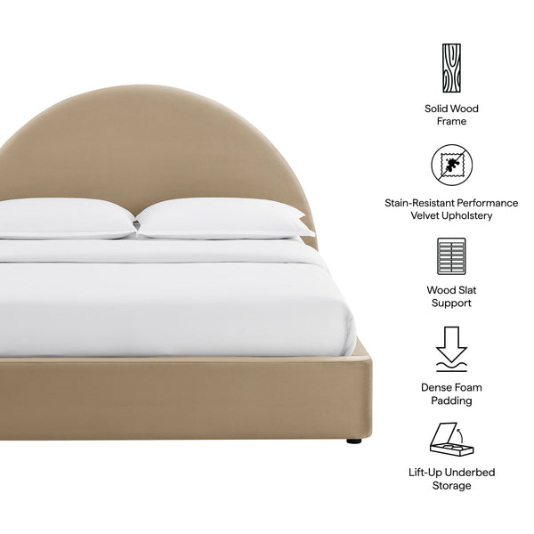 Modway Furniture Resort Arched Velvet King Storage Bed with Lift Platform and Sculptural Headboard Taupe MOD-7349-TAU