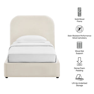 Modway Furniture Keynote Modway Performance Velvet Twin Storage Bed with Curved Upholstered Frame Brown - ALA MOD-7351-ALA