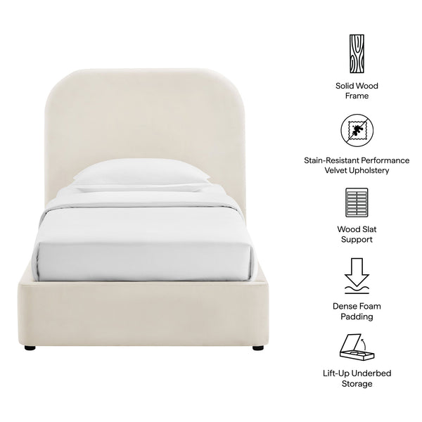 Modway Furniture Keynote Modway Performance Velvet Twin Storage Bed with Curved Upholstered Frame Brown - ALA MOD-7351-ALA