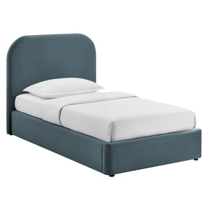 Modway Furniture Keynote Modway Performance Velvet Twin Storage Bed with Curved Upholstered Frame Blue MOD-7351-CAB