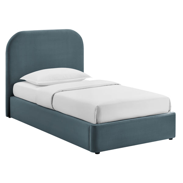Modway Furniture Keynote Modway Performance Velvet Twin Storage Bed with Curved Upholstered Frame Blue MOD-7351-CAB