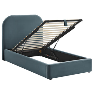 Modway Furniture Keynote Modway Performance Velvet Twin Storage Bed with Curved Upholstered Frame Blue MOD-7351-CAB