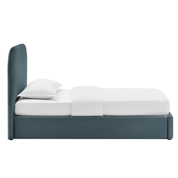 Modway Furniture Keynote Modway Performance Velvet Twin Storage Bed with Curved Upholstered Frame Blue MOD-7351-CAB