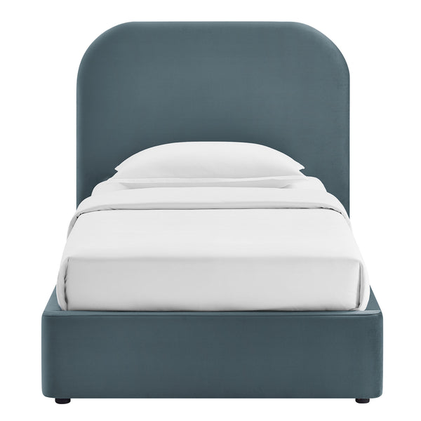 Modway Furniture Keynote Modway Performance Velvet Twin Storage Bed with Curved Upholstered Frame Blue MOD-7351-CAB