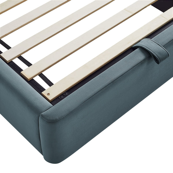 Modway Furniture Keynote Modway Performance Velvet Twin Storage Bed with Curved Upholstered Frame Blue MOD-7351-CAB