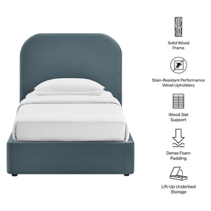 Modway Furniture Keynote Modway Performance Velvet Twin Storage Bed with Curved Upholstered Frame Blue MOD-7351-CAB