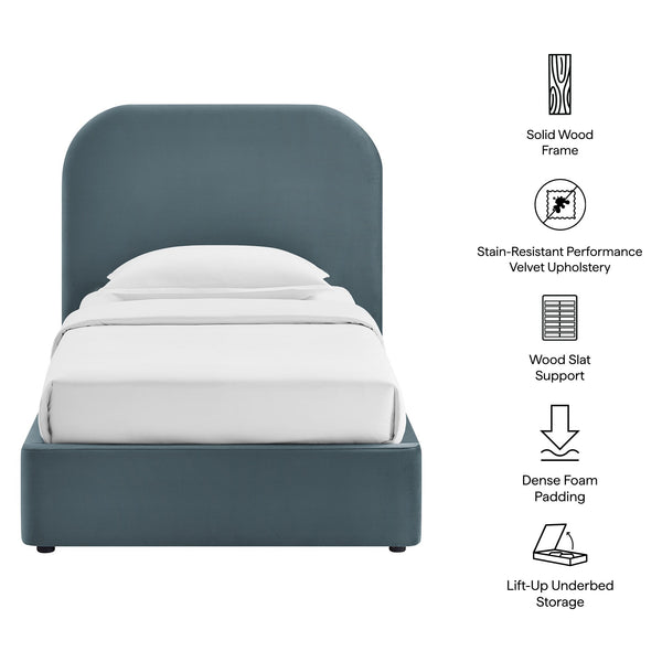 Modway Furniture Keynote Modway Performance Velvet Twin Storage Bed with Curved Upholstered Frame Blue MOD-7351-CAB