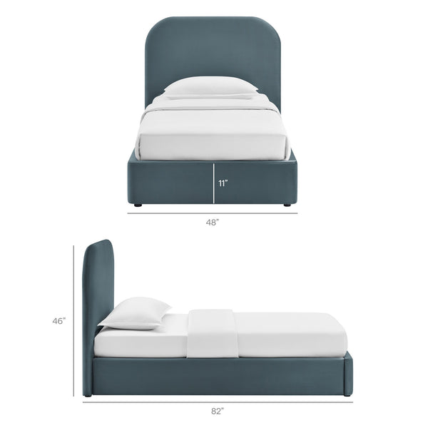 Modway Furniture Keynote Modway Performance Velvet Twin Storage Bed with Curved Upholstered Frame Blue MOD-7351-CAB