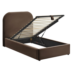 Modway Furniture Keynote Modway Performance Velvet Twin Storage Bed with Curved Upholstered Frame Brown - CHB MOD-7351-CHB