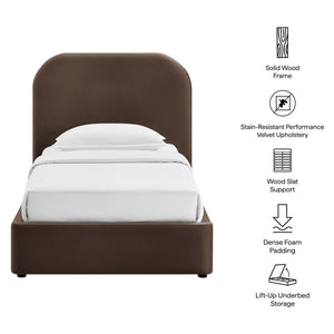 Modway Furniture Keynote Modway Performance Velvet Twin Storage Bed with Curved Upholstered Frame Brown - CHB MOD-7351-CHB