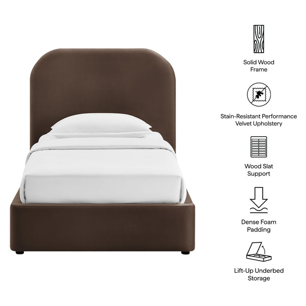 Modway Furniture Keynote Modway Performance Velvet Twin Storage Bed with Curved Upholstered Frame Brown - CHB MOD-7351-CHB