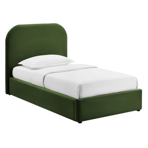 Modway Furniture Keynote Modway Performance Velvet Twin Storage Bed with Curved Upholstered Frame Green MOD-7351-MOG
