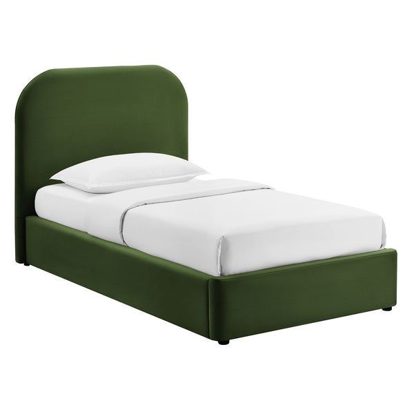 Modway Furniture Keynote Modway Performance Velvet Twin Storage Bed with Curved Upholstered Frame Green MOD-7351-MOG