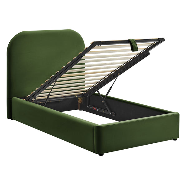 Modway Furniture Keynote Modway Performance Velvet Twin Storage Bed with Curved Upholstered Frame Green MOD-7351-MOG