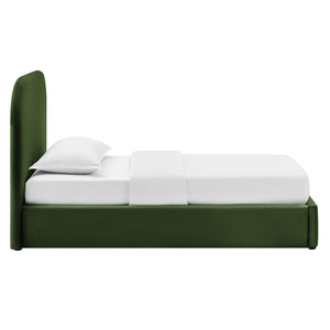 Modway Furniture Keynote Modway Performance Velvet Twin Storage Bed with Curved Upholstered Frame Green MOD-7351-MOG